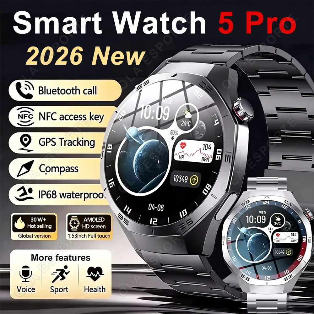 2026 Neue Smartwatch für Herren 1,53" AMOLED-Bildschirm GPS Bewegungsverfolgung Herzfrequenzmesser Bluetooth-Anrufe Smartwatch Wasserdicht HW12