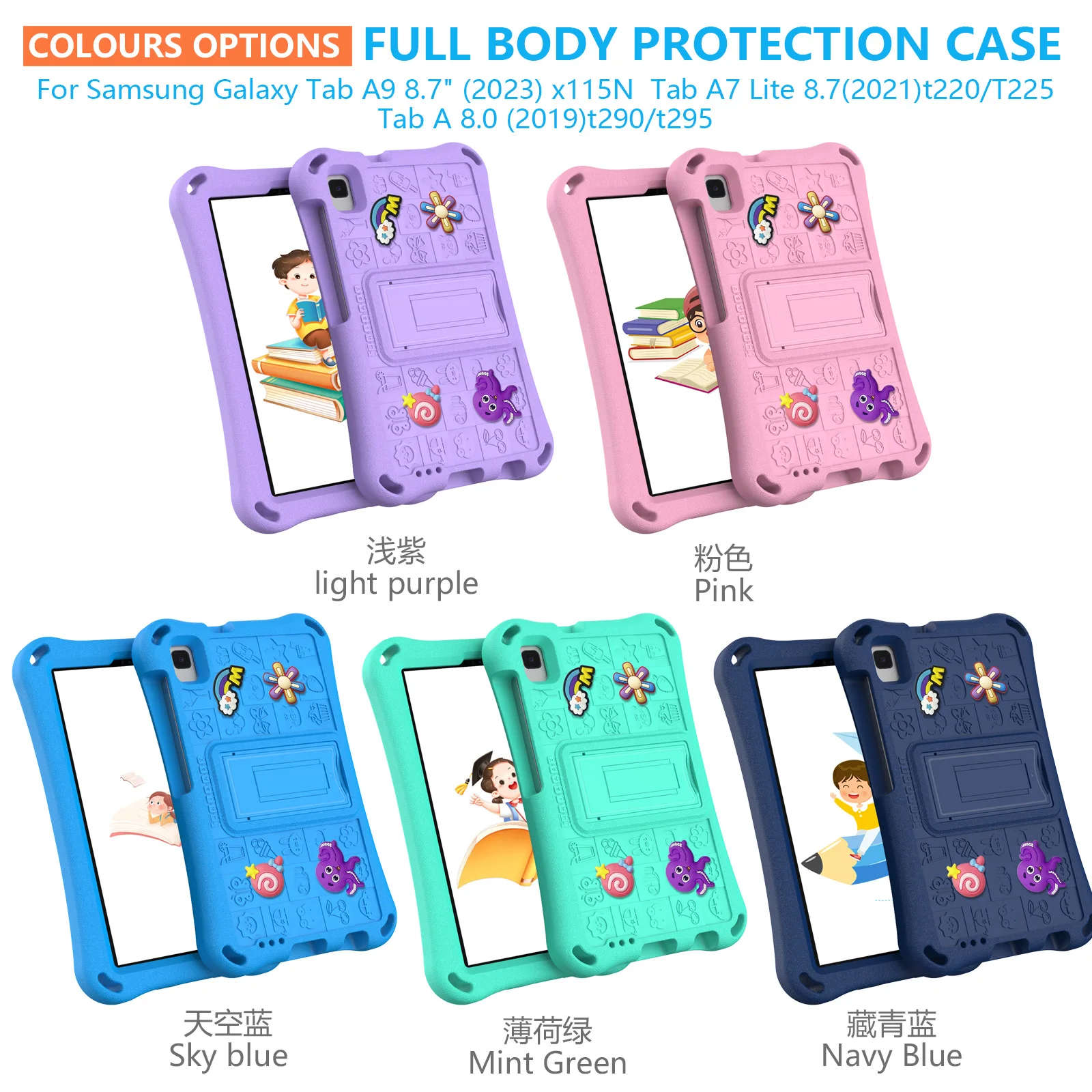 Kids Soft Case for Samsung Galaxy Tab A 8.0 SM-T290 A7Lite T220 A9 X110 8.7 inch Cartoon Hi baby EVA Tablet Cover Built-in Stand