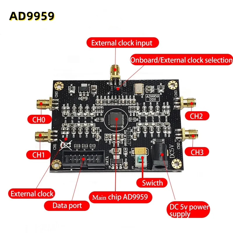 AD9959 Module RF Signal Source Multi-channel Sine Wave Signal Generator Phase Adjustable