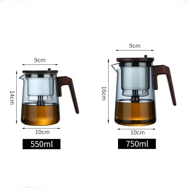 One Click Tea Separation Filtration Glass Teapots With Wood Handle Tea Water Separation Inner Container Tea Pot With Infuser