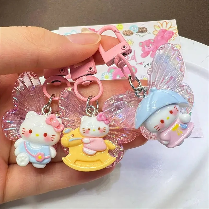 Sweet Cute Butterfly Hello Kitty Keychain Cartoon KT Cat Key Ring Bag Pendant Car Key Holder Earphone Charm Best Friend Gift