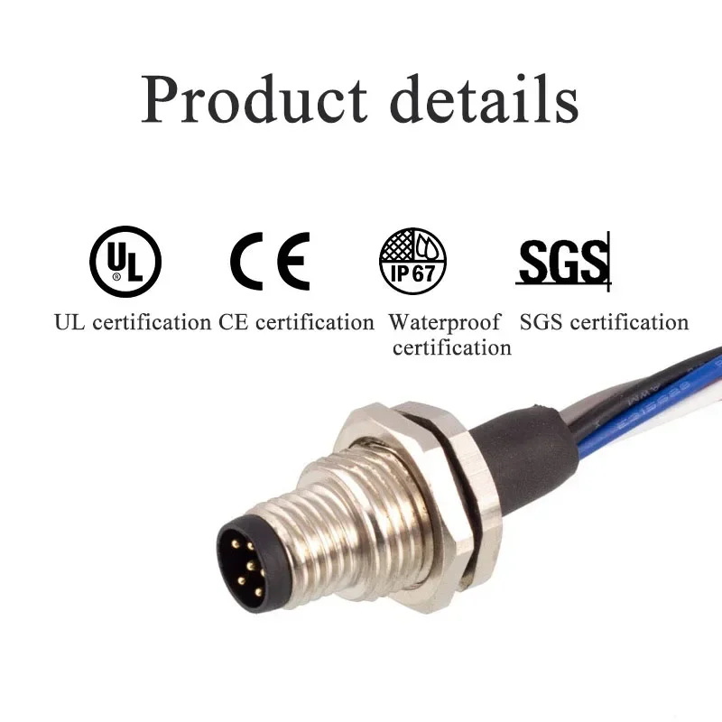 Waterproof M8 Aviation Socket Plug with 30CM Line IP67 3 4 5 6 8 Pin Male Female Panel Front Rear Cable Connector with Line