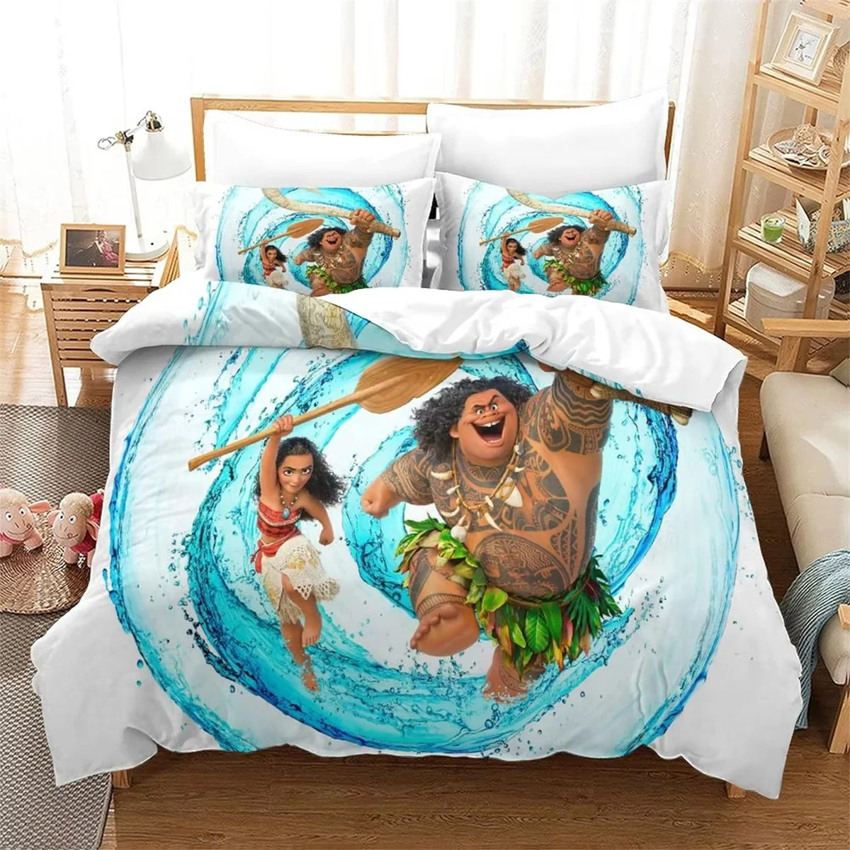 Disney Moana Princess Bedding Set,Microfiber Duvet Cover and Pillowcase 75x50cm, Moana Bedding Set with Zipper for Kids Girls