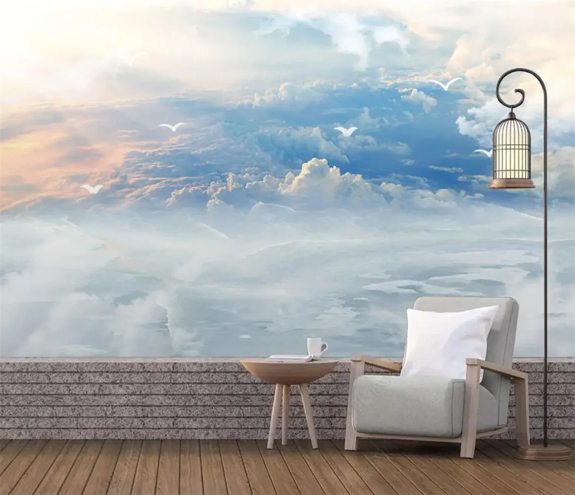 Custom Mural Wallpaper 3D Wall Painting blue sky and white clouds photo wallpapers for child's room Living Room TV Sofa Bedroom