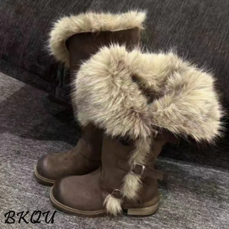 

BKQU Boot for Women 2025 Winter New Style Tall Thick Fleece Fashionable Multi-purpose Warm Snow-proof Padded Boots