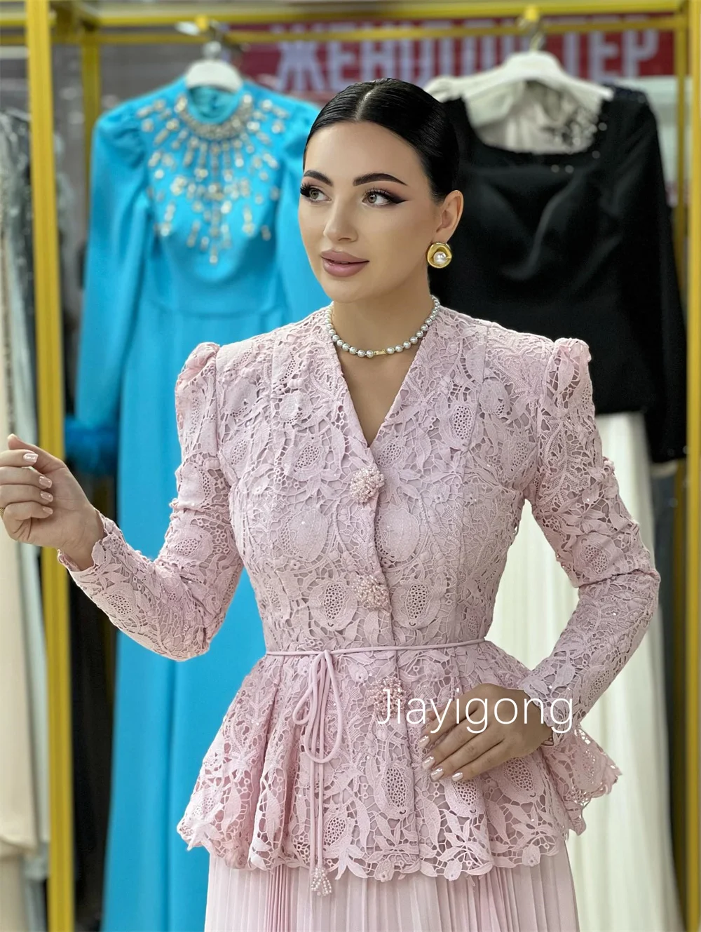 Customized Elegant Chiffon Button Pleat A-line V-neck Long Dresses Bespoke Occasion Quinceanera Chinese Style