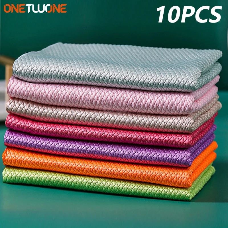 1/2/5/10Pcs Microfiber Kitchen Towel Ultra Soft Magic Cleaning Cloth Absorbent Cleaning Rags Reusable Wipe Cloths Dishcloth