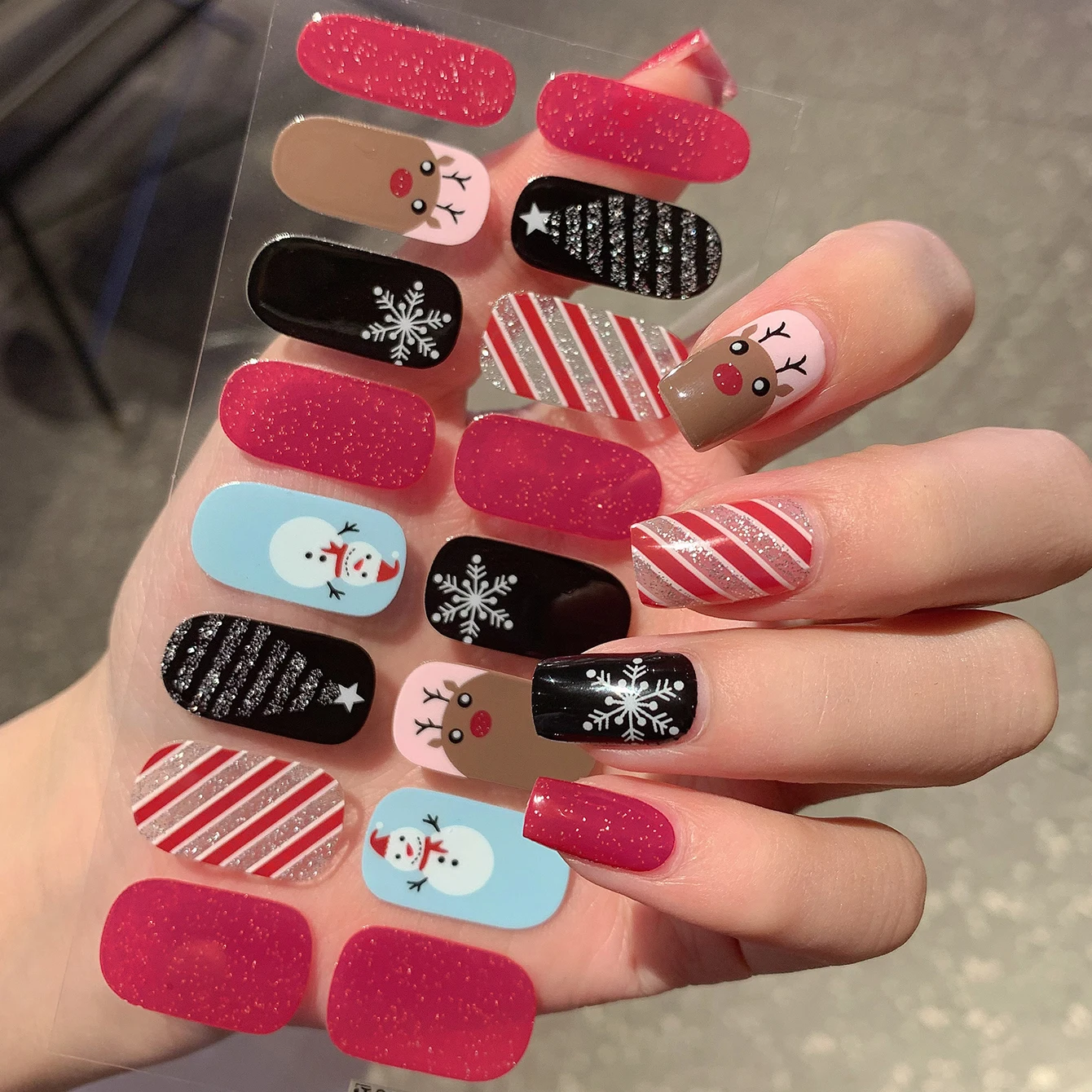 Adesivos de unhas cobertura completa, 6 peças por conjunto, design de Natal, decoração de unhas, auto-adesivo, arte criativa