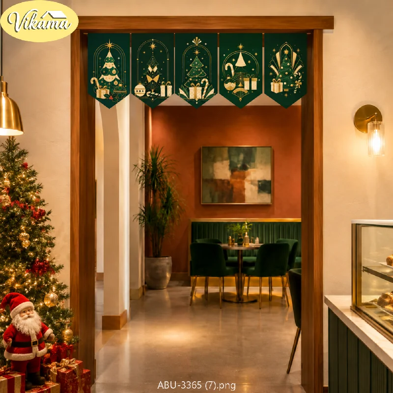 VIKAMA Christmas Dark Green Gold Line Pennant Banner Tree Ornament Ball Gift Candy Cane Door Hanging Bedroom Living Room Dorm