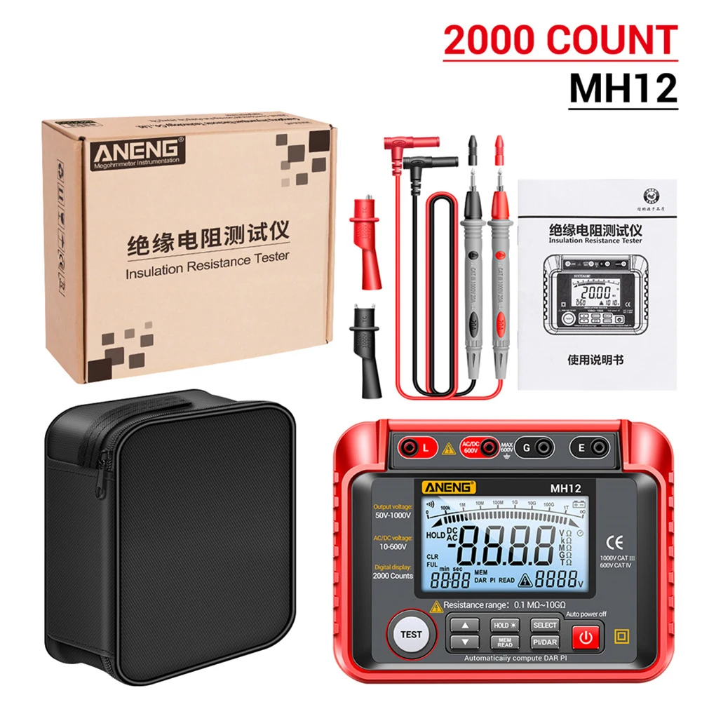 ANENG MH12 Insulation Resistance Digital Meter Ohm AC DC Voltage Tester LCD Megohmmeter Voltmeter Tool