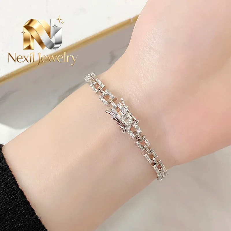 

Nexil Jewelry Luxury Solid Platinum PT950 Women's Moissanite Diamond Bracelet Women's Ins Niche Simple Cuban Chain Bracelet