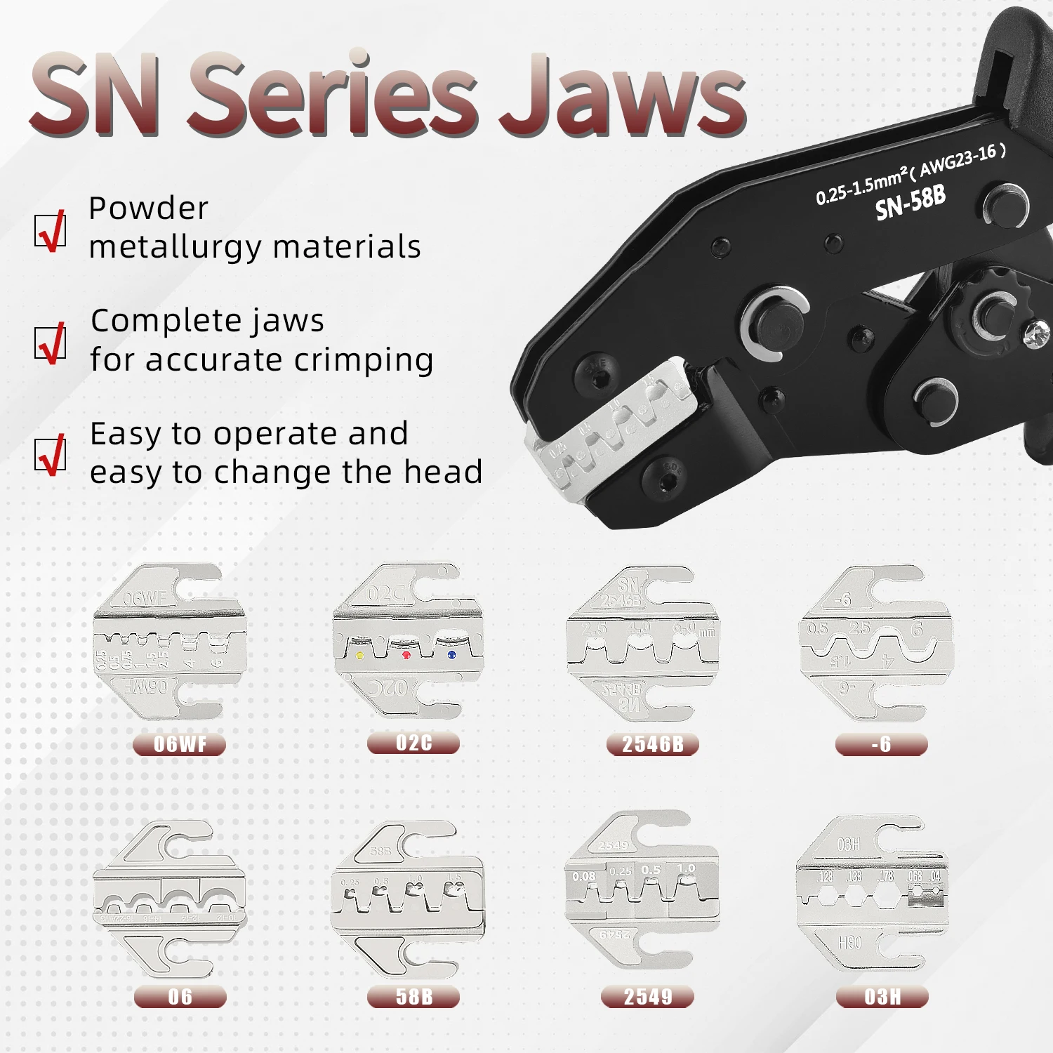 圧着工具プライヤーセット,圧着ジョー,4mmスロットジョー,SN-58B,02c,2546b,2549, 06,-6,06wf,03h,圧着端子に使用