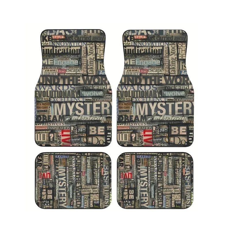 

Vintage Newspaper Text Collage Print Car Floor Mats 4pcs Universal Anti-slip Carpets For Car Interior