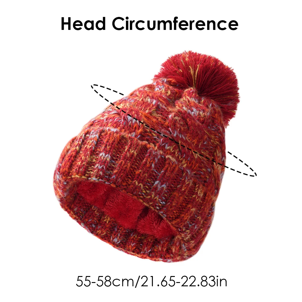 หมวกบีนนี่ถักไหมพรมบุขนแกะหนานุ่มสำหรับผู้หญิง พร้อมพู่ห้อย ขอบพับได้ หมวกไหมพรมถักลายบิดเกลียว สำหรับฤดูหนาว ให้ความอบอุ่น มีปอมปอม สำหรับผู้ใหญ่