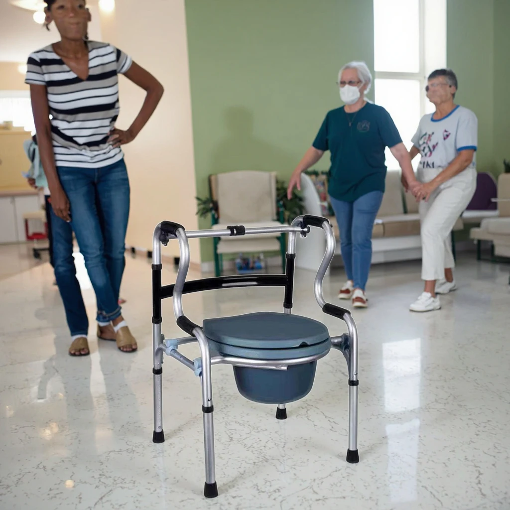 معدات إعادة التأهيل الطبي إطار من الألومنيوم أدوات المشي كرسي صوان قابل للطي مشاية متعددة الوظائف #6