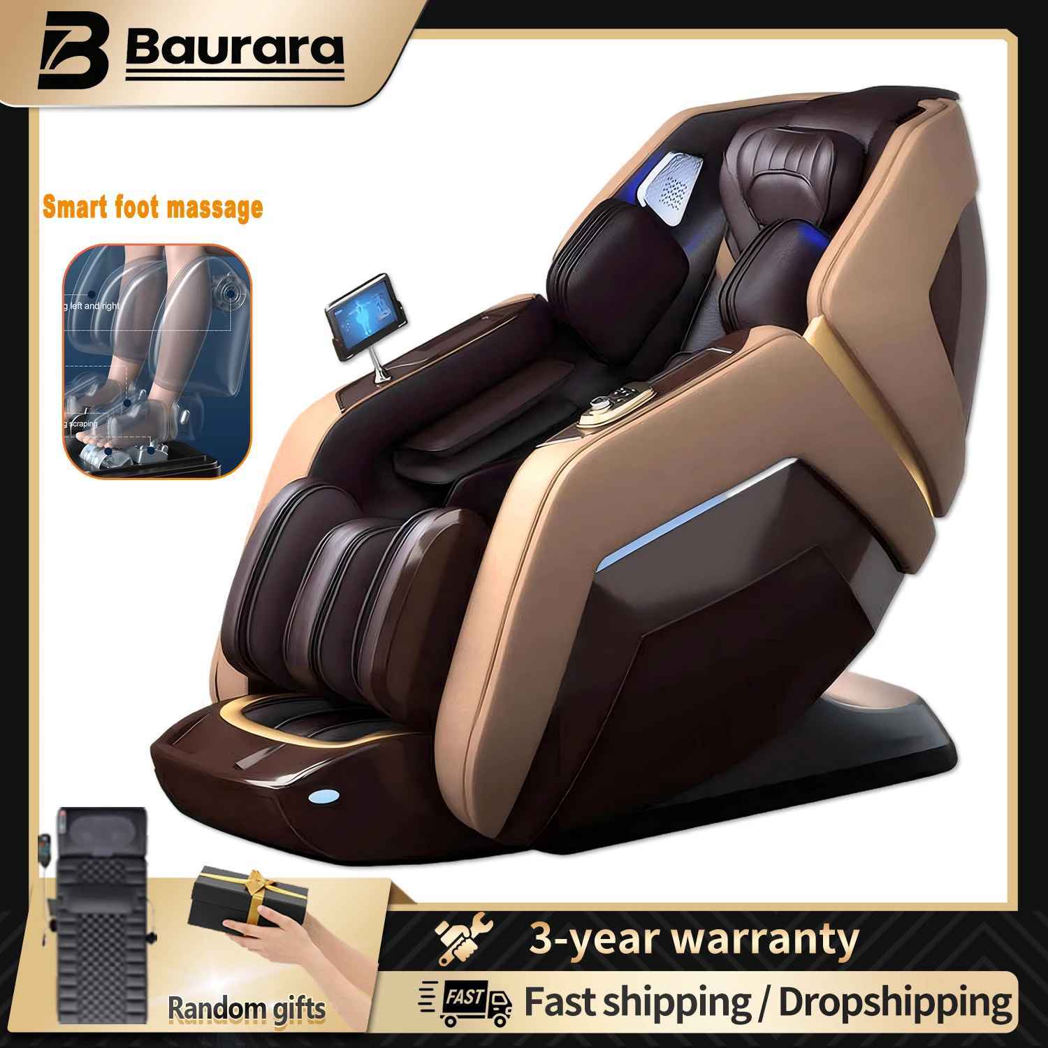 

4D Zero Gravity Massage Chair Full Body Shiatsu Recliner Air Compression Heating Vibration Modes Neck Back Shoulder Waist Remote