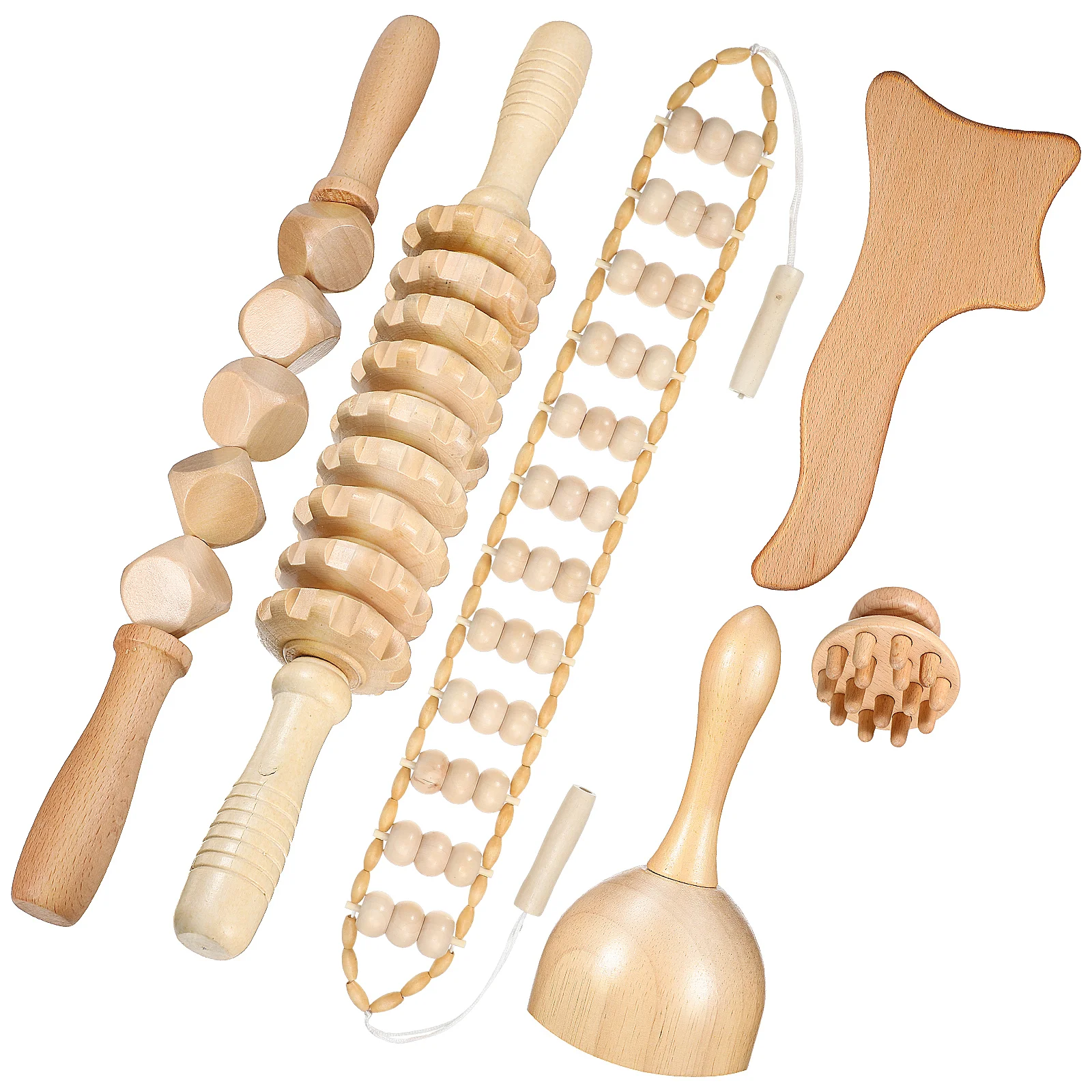 

6 Pcs Practical Massager Tools Wood Therapy Massage Tools Wooden Roller Massage Cup Cubed Roller Stick for Relaxing