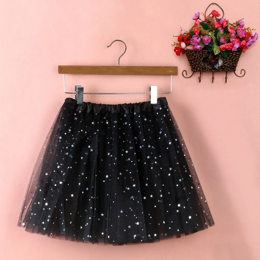 Women's Fashion Star Sequin Mesh Puffy Skirt Mardi Gras Party Stage Performance Costume Solid Elastic Waist Short Tutu Skirt