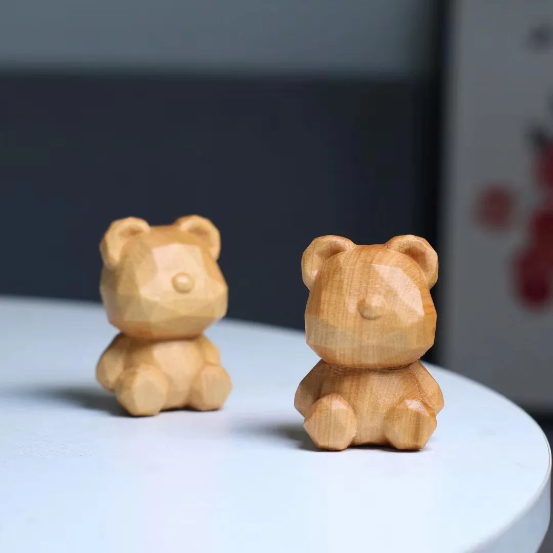 

Wooden Hand Carved Bear bear Figurines 1.96" Mini Cute Cartoon Bear Animal Crafts Home Desktop Ornament,Birthday/Kids Event Gift