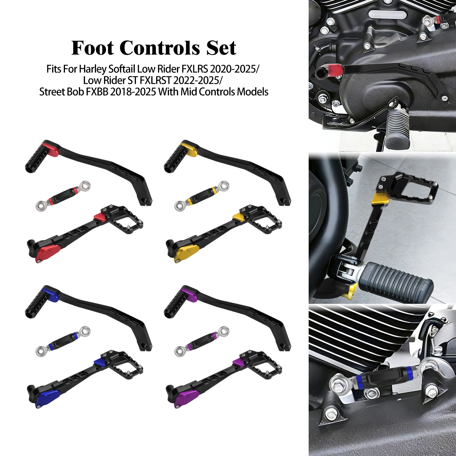 

Motorcycle Foot Controls Set Brake Arm Shift Rod Lever Pedal Kit For Mid Control For Harley Softail Low Rider 2020-25 Street Bob