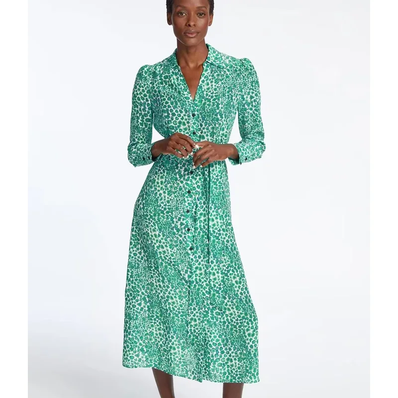 Kate princess green leopard print women dress fashion long sleeve A-Line dresses