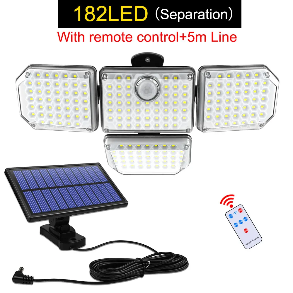 AMARYLLIS Solar Lichter Outdoor 182/112 LED Wand Lampe mit Einstellbare Köpfe Sicherheit LED Flutlicht IP65 Wasserdicht mit 3 Arbeits Modi 4