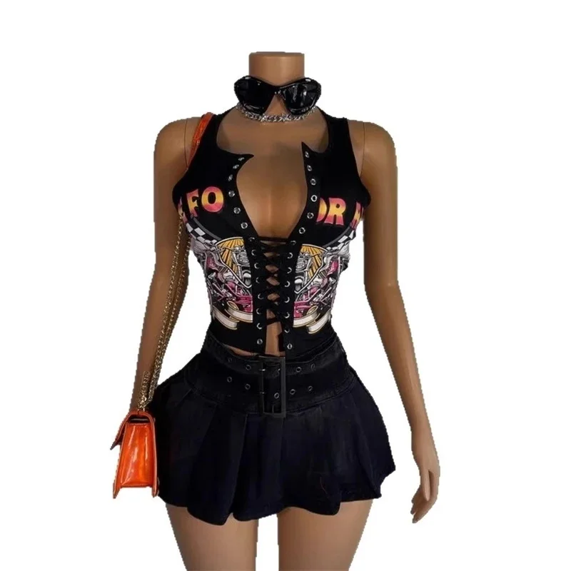 Picture 3: Summer Fashion Pattern Printing Two Piece Set Digital Bandage Crop Tank Top
