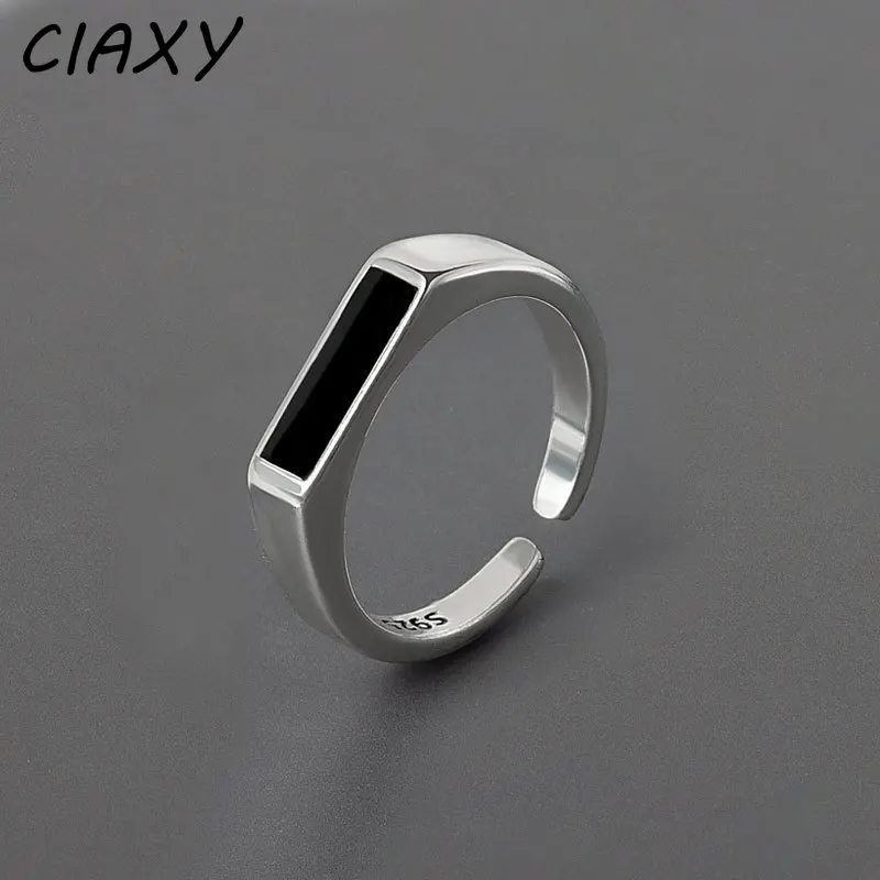 CIAXY Silver Color Geometric Black Rectangular Rings for Unisex Personality Adjustable Ring Fashion Simple  Jewelry