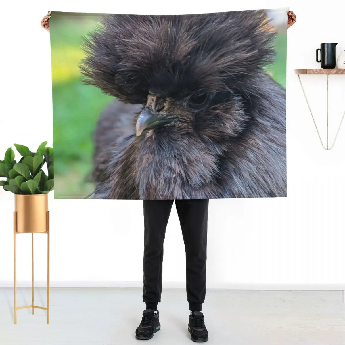 Black Silkie Chicken, Cute Silkie Close Up Throw Blanket couch cozy soft plush fuzzy picnic outdoor blanket