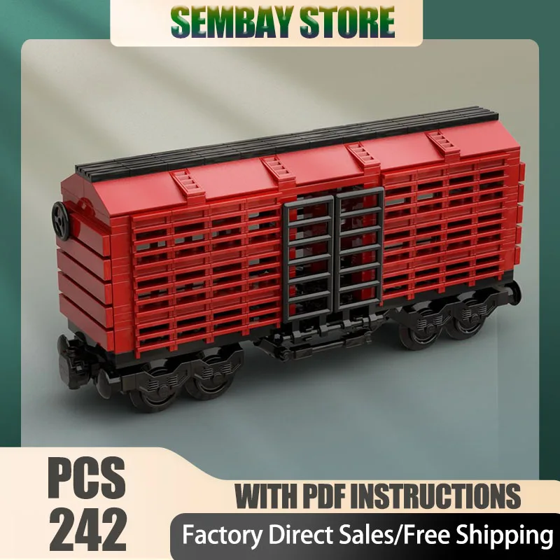 

Railway Train Moc Building Brick Modular Cattle Car (24L) Model Technology Blocks Christmas DIY Toy Construction Holidays Gift