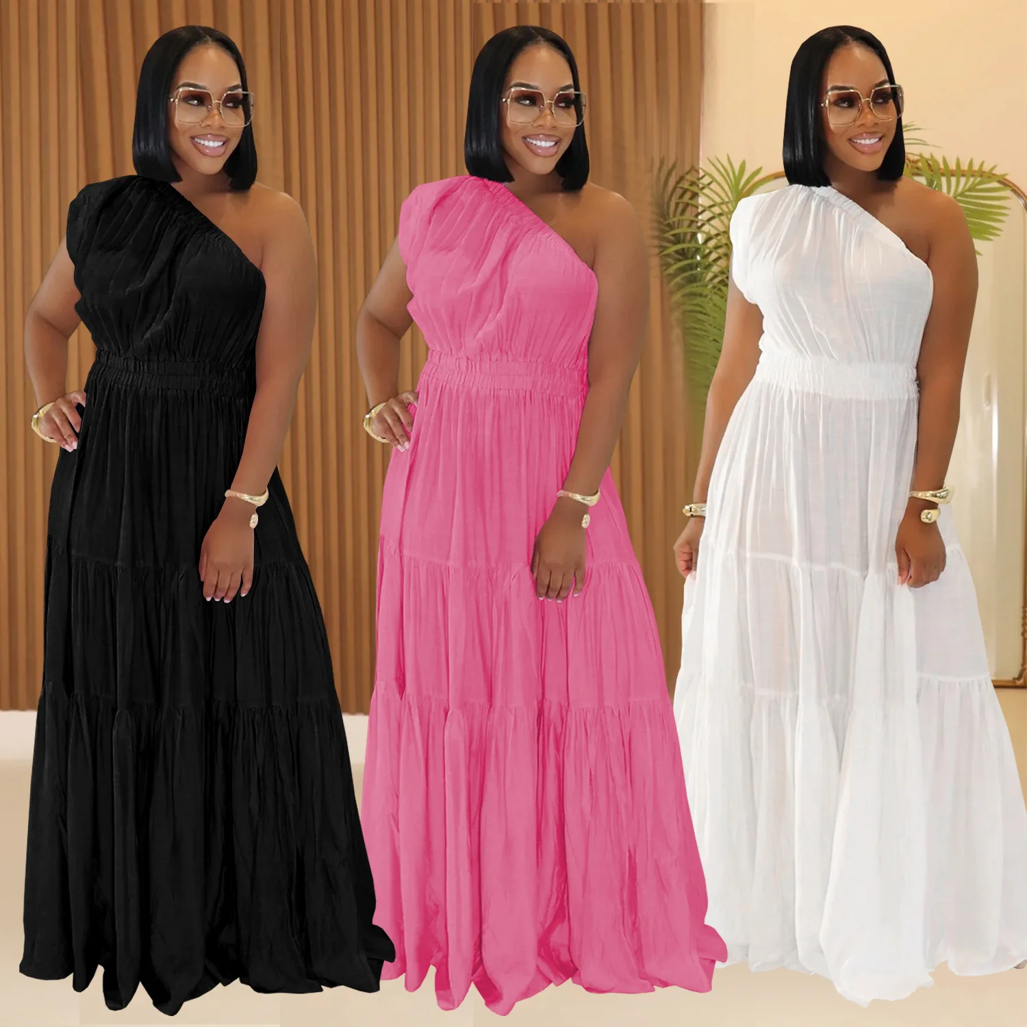 

Customized Women's Adult European and American Fashion Costume Elegant Temperament Off Shoulder Waist Slimming Long Dress