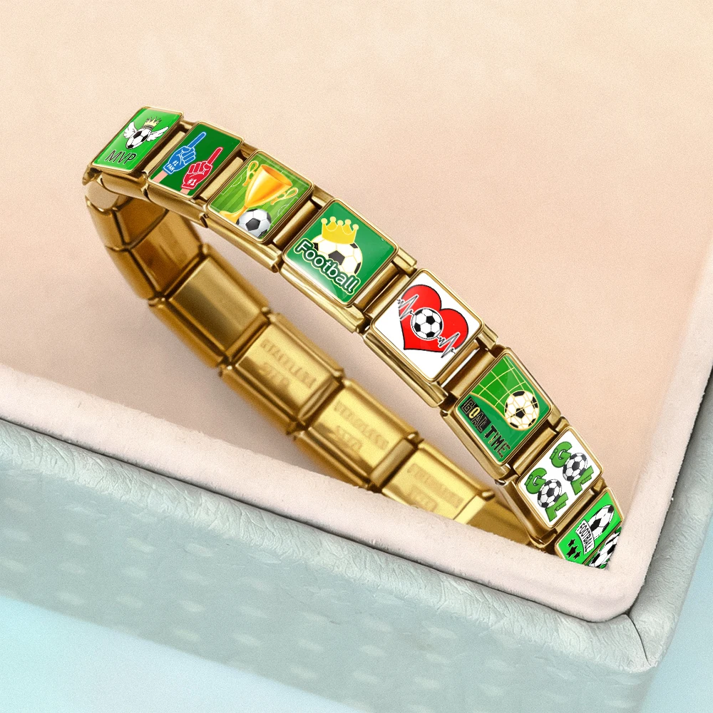 Modisches Original-Design Fußball-Liebes-Elektrogramm-Trophäe Italienisches Gliederarmband für 9mm Armbänder DIY Edelstahl-Charm-Schmuck – Detail 4