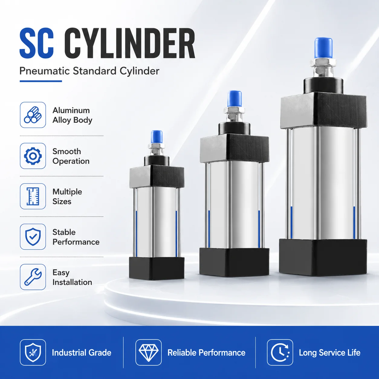 SC Standard Air Cylinder SC32/40/50/63mm Bore Small Pneumatic Cylinder Piston 25/50/75/100/150/200/250/300mm Stroke
