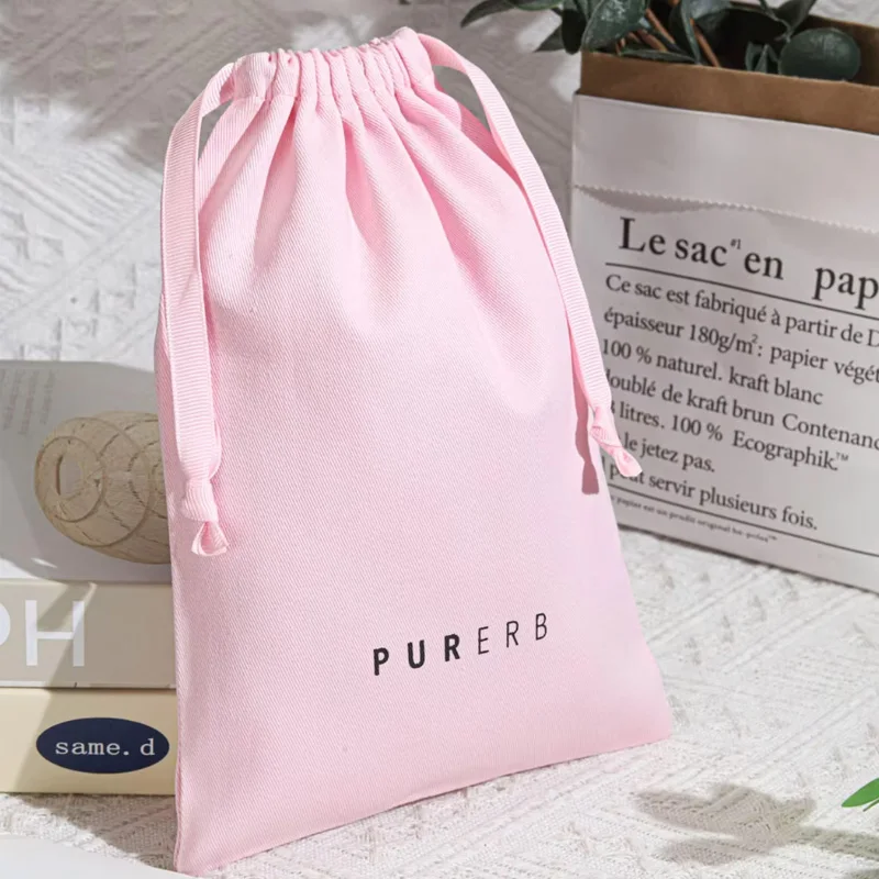 

High Quality Promotional Cotton Gift Bag pink Canvas Ribbon Drawstring Packaging Pouch Luxury Beauty Makeup Dust Sack