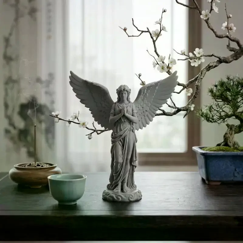 3D Printed Praying Angel Religious Figurine Guardian Statue For Study Room Decor Baptism Gift