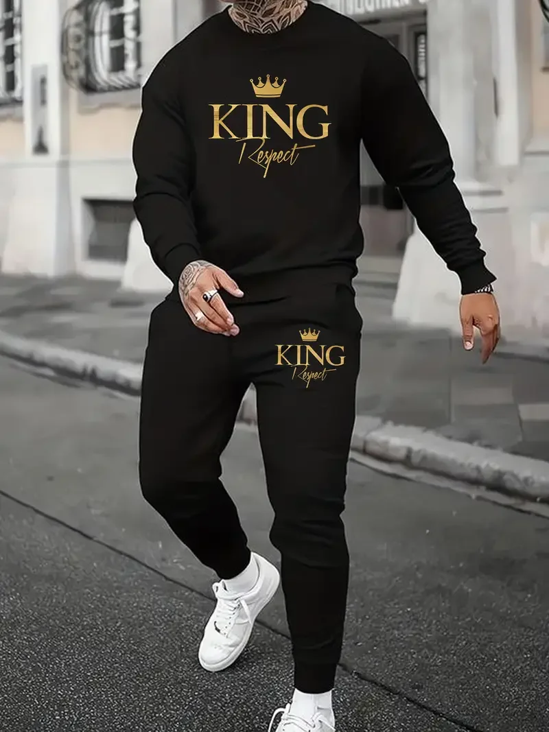 

Autumn and Winter Men Long Sleeve Set King Letter Pattern Men Printed Long Sleeve Set Men Quick Drying and Breathable Set