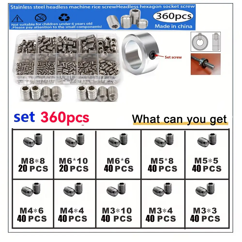 100/200pcs 304 Stainless Steel Allen Head Socket Hex Set Gru