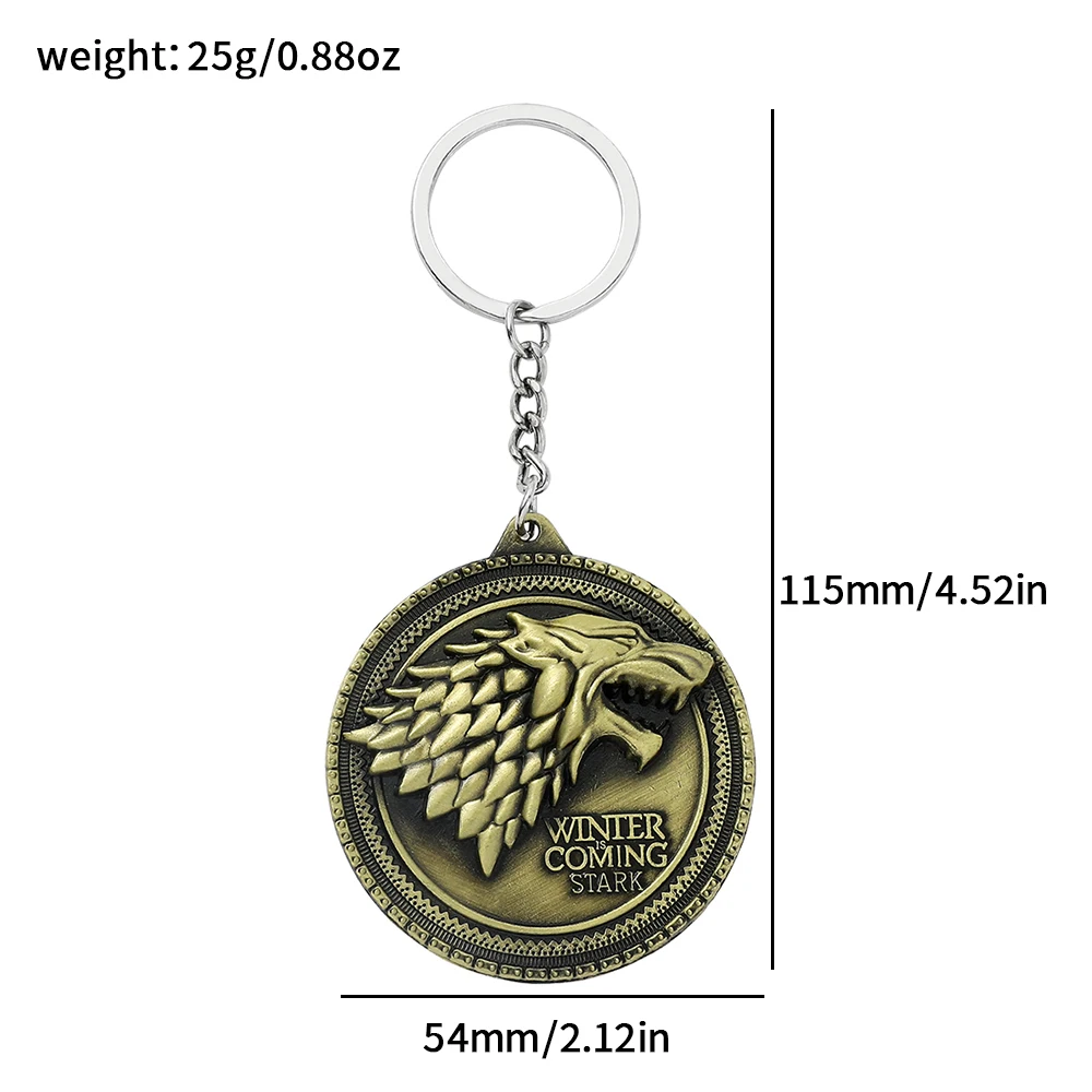 Game of Thrones Winter Is Coming House Stark Wolf Head Badge Key Chains Pendant Ice And Fire Keyring Llaveros Of Movie Gifts