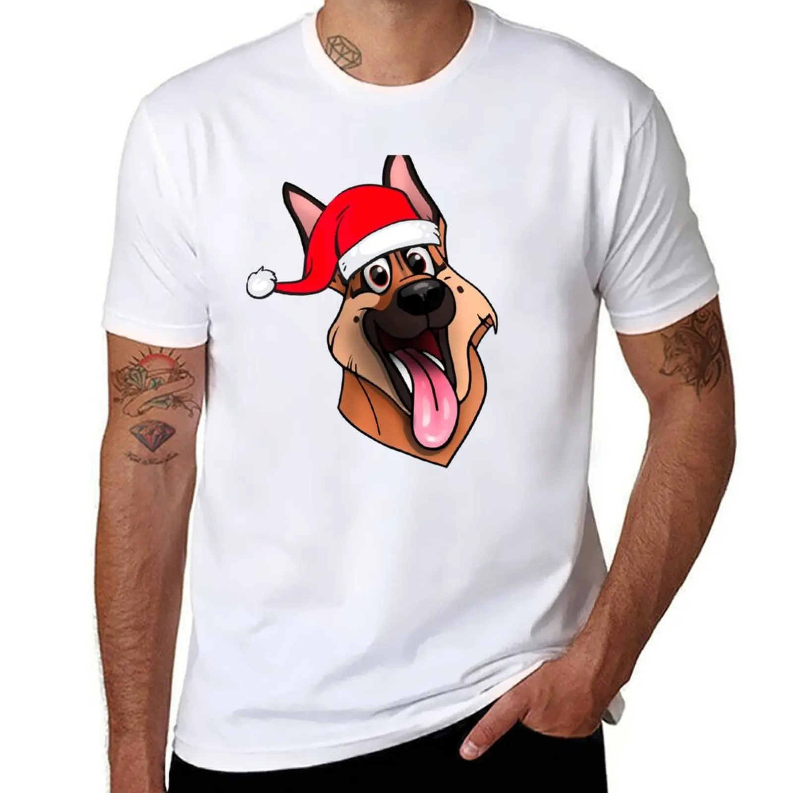 

Christmas German Shepherd with Santa Hat T-Shirt t shirts for man pack white man t shirts graphic cotton t shirt pack T-Shirt
