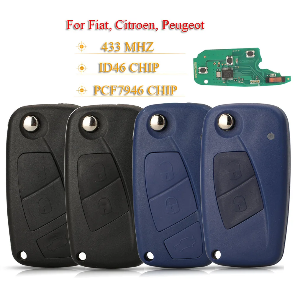 jingyuqin 2/3 Buttons Smart Remote Car Key Fob 433MHZ PCF7946 For Fiat 500 Punto Grande Citroen Nemo Peugeot Bipper