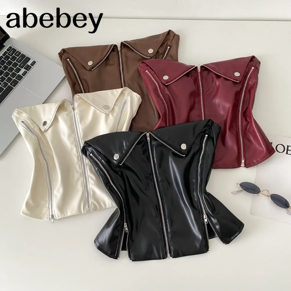 

Sexy 2026 Vintage zipper button Corset Bustier New Korean Camis Chic Crop Top Summer Women Party Sling Short Top Y2k
