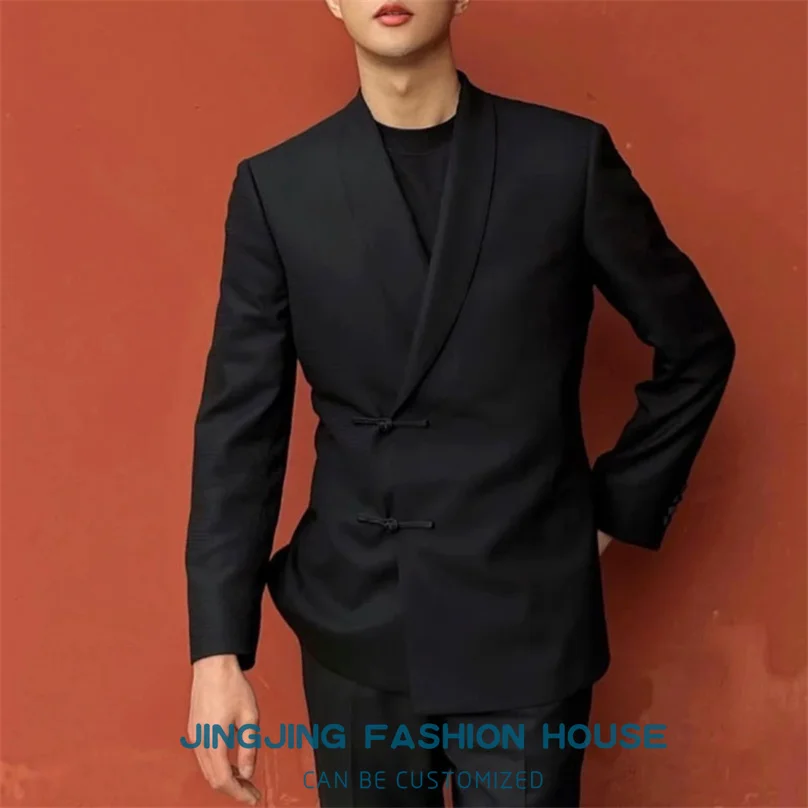 

S-6XL!!2022 Men's Chinese-style casual button-down suit banquet trim jacket Groom's wedding dress coat solid color suit