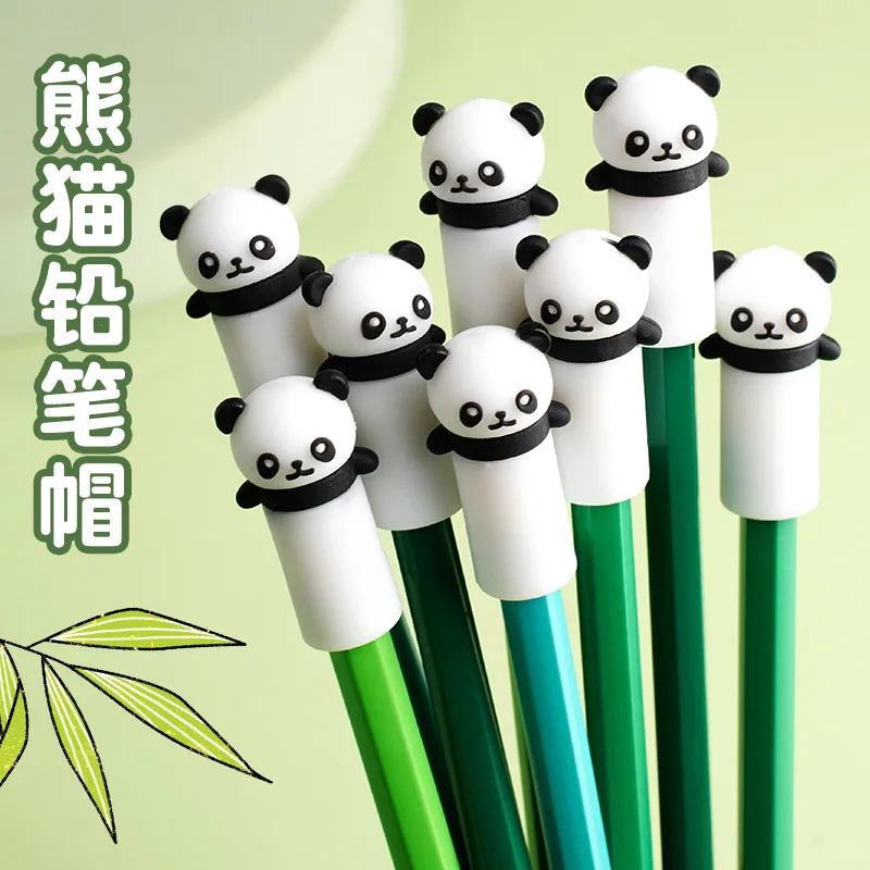 

5PCS Cartoon Panda Pencil Caps Soft Silicone Pencil Caps Chewing-proof Silicone Pencil Tip Protector Student Office Supplies