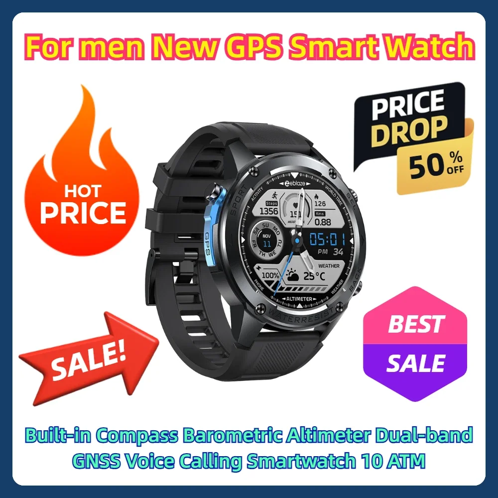 For men New GPS Smart Watch Built-in Compass Barometric Altimeter Dual-band GNSS Voice Calling Smartwatch 10 ATM