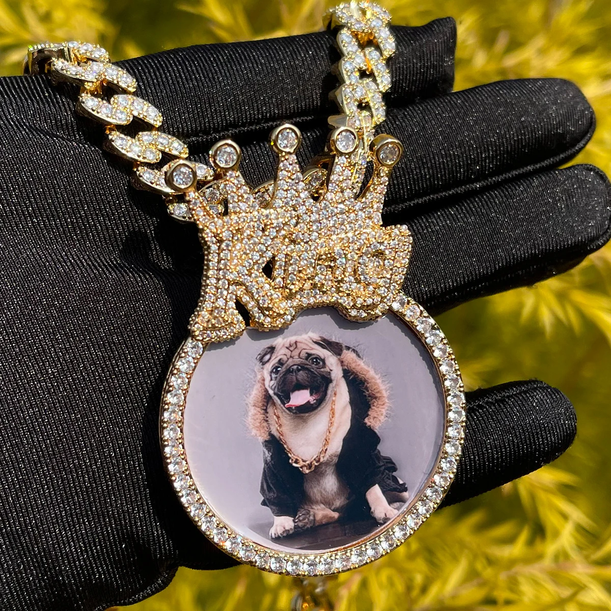 Bubble Letter Custom Photo Necklace for Men King Crown Bail Memory Picture Personalized Pendant Iced Out Zircon Hip Hop Jewelry