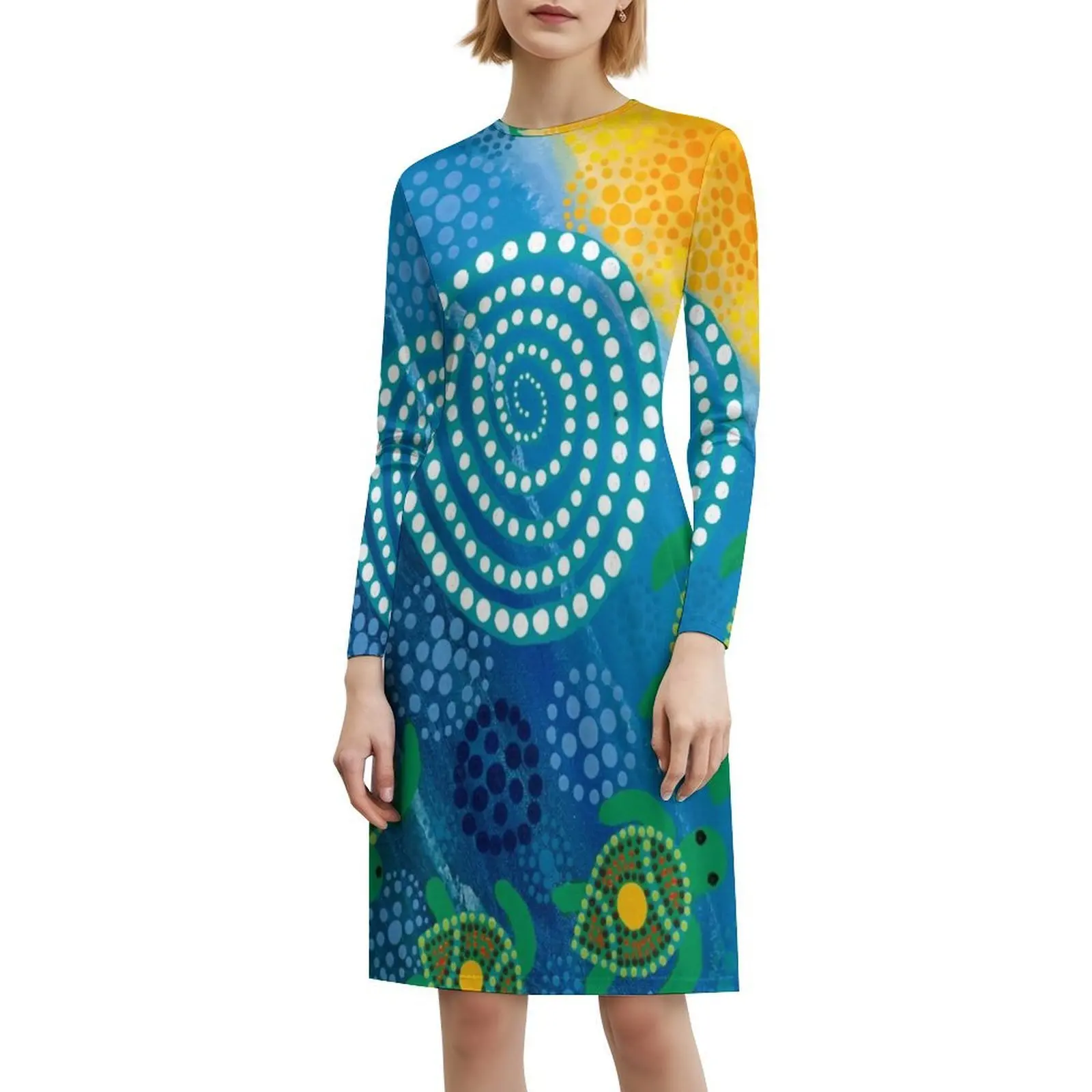 Turtle Circle Of Life Bohemian Sleeveless Dress Multi-Print Beach Vacation Party Dress Turtle Ocean Ocean Life Dot Art Evening