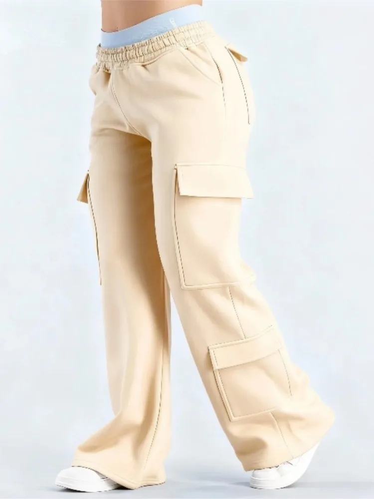 Damenmode Einfarbige Lässige Hose mit Taschen Vielseitige Frühlings-Alltagshose mit Eleganz Locker Sitzende Persönlichkeits-Sporthose Gerade Geschnitten