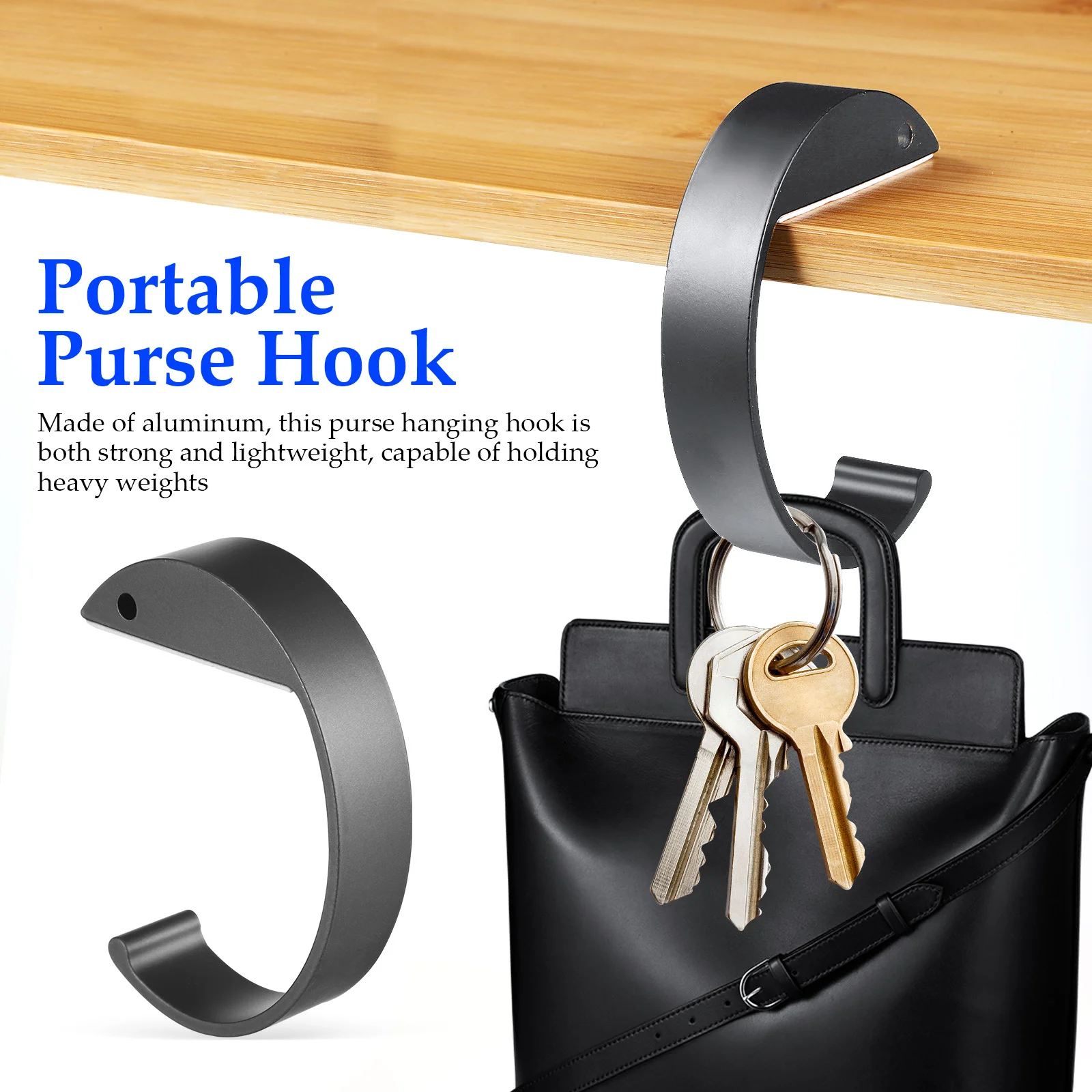 2Pcs Desk Purse Hook Lightweight Aluminum Handbag Hanger Portable Non-Slip Bag Holder for Table Backpack Purse Hook for Table