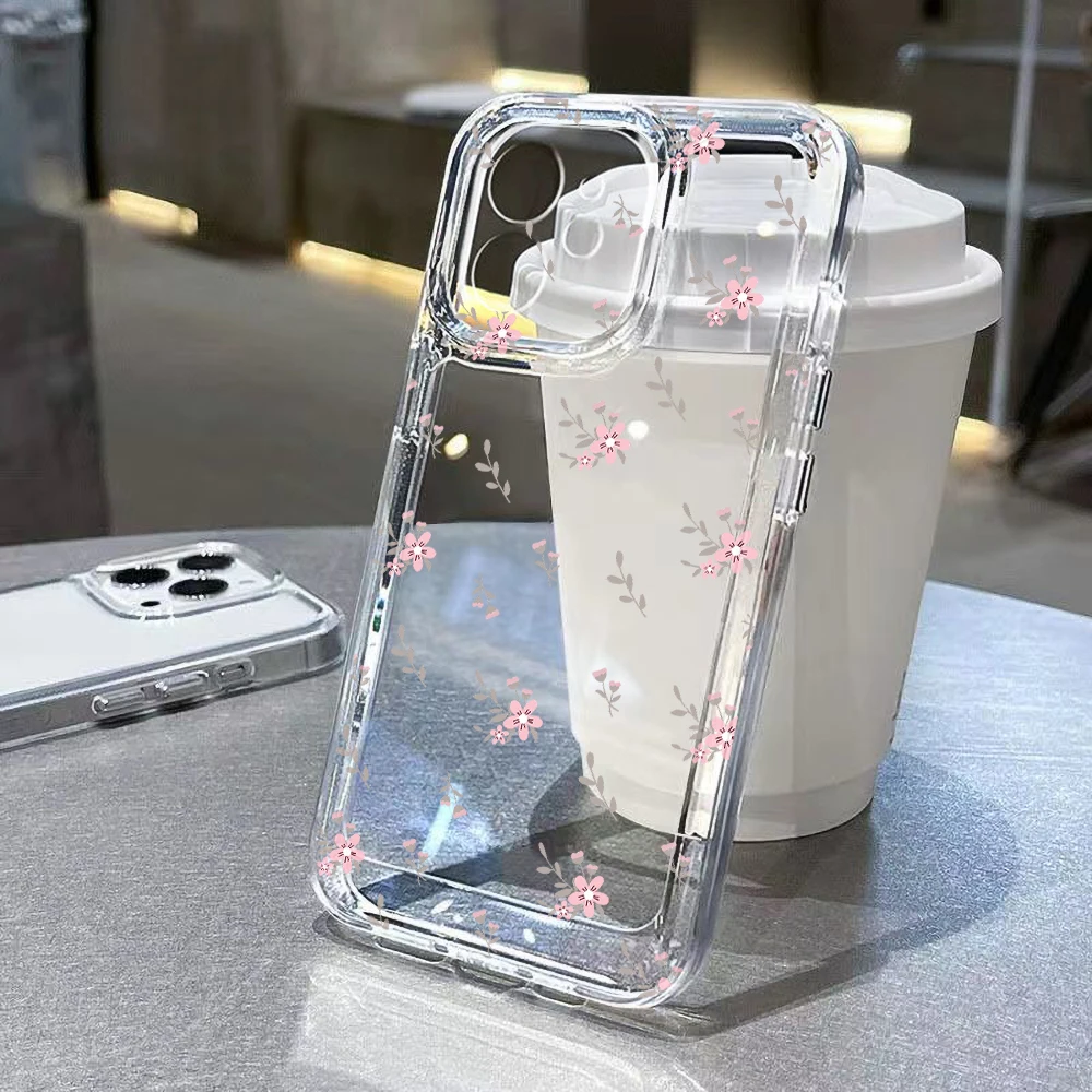 Transparent Flower Phone Case For iPhone 11 Case for iPhone 13 14 12 16 15 Pro Max XR XS X 7 8 SE Aesthetic Floral Cover Funda  