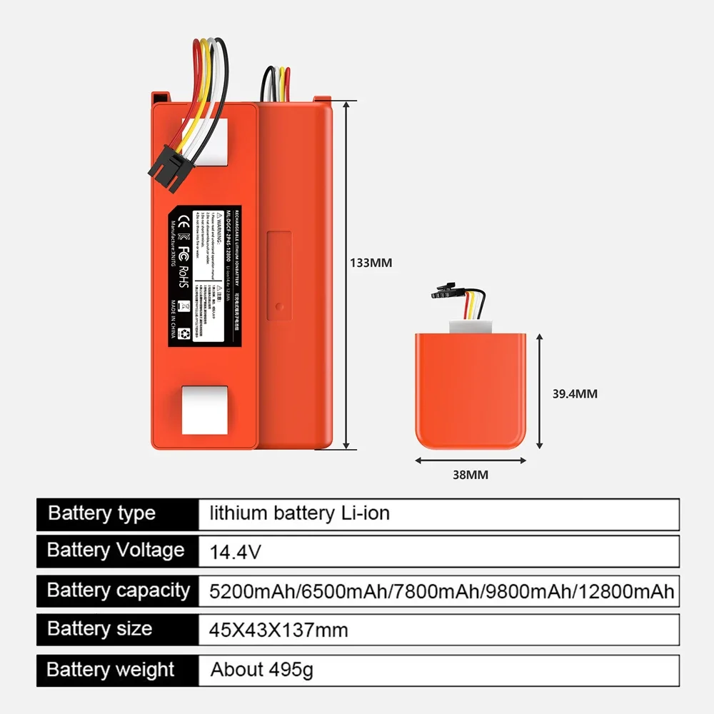 Batterie de rechange d'origine pour Xiaomi Roborock, pièces d'aspirateur robot Dock, 14.4V, 12800mAh, S55, S60, S65, S50, S51, S5 MAX